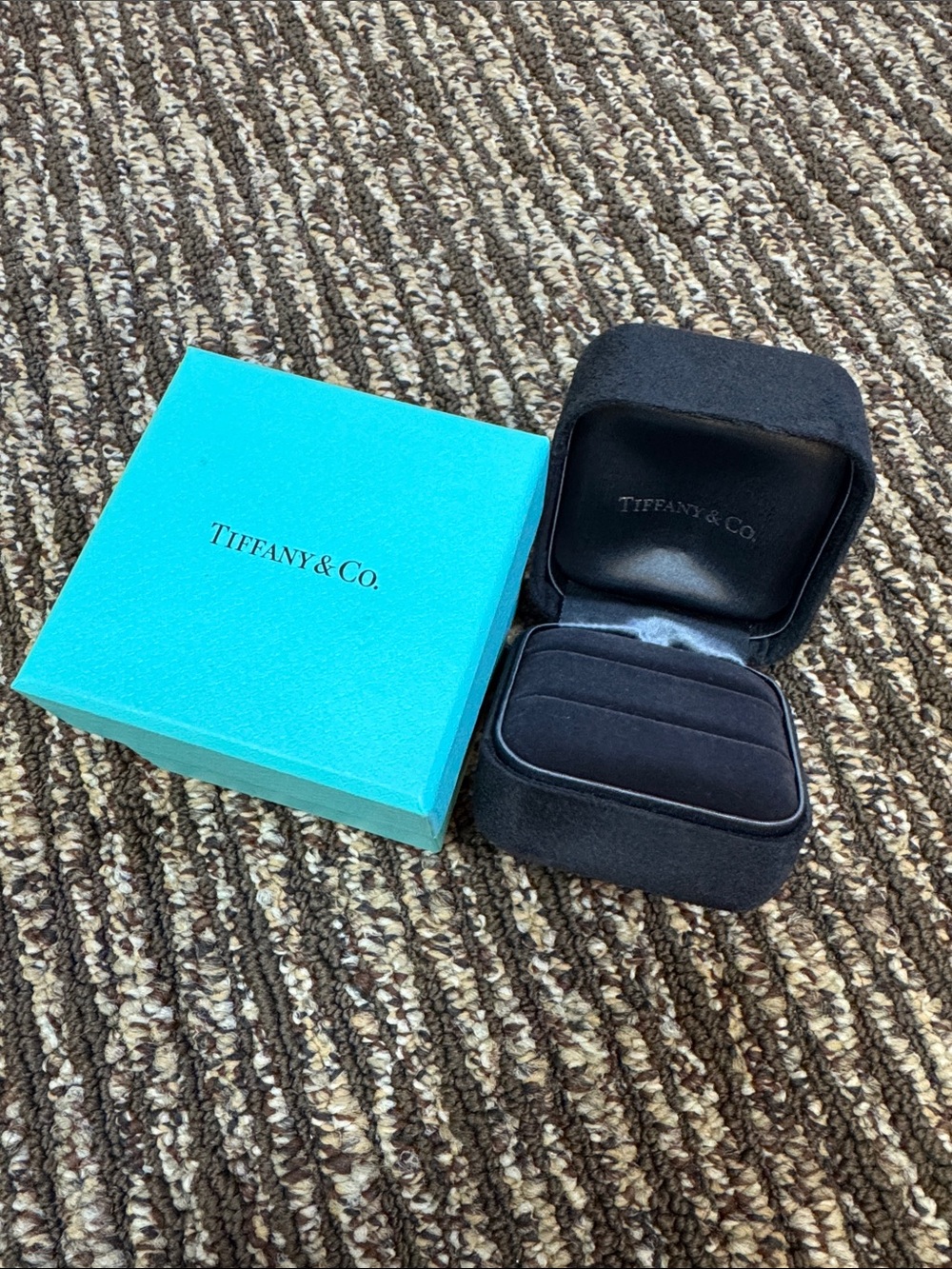 Tiffany & Co. Robin's Egg Blue Jewelry Box with Black Velvet Insert